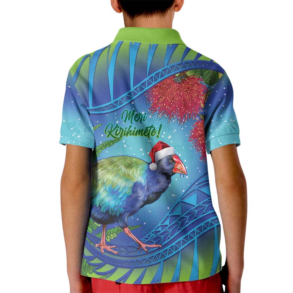 New Zealand Takahe Christmas Kid Polo Shirt Maori Fern Mix Pohotukawa LT14 - Polynesian Pride