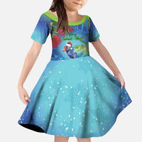 New Zealand Takahe Christmas Kid Short Sleeve Dress Maori Fern Mix Pohotukawa LT14 KID Blue - Polynesian Pride