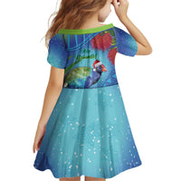 New Zealand Takahe Christmas Kid Short Sleeve Dress Maori Fern Mix Pohotukawa LT14 - Polynesian Pride