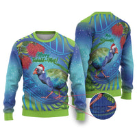 New Zealand Takahe Christmas Ugly Christmas Sweater Maori Fern Mix Pohotukawa LT14 Blue - Polynesian Pride