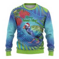 New Zealand Takahe Christmas Ugly Christmas Sweater Maori Fern Mix Pohotukawa LT14 - Polynesian Pride