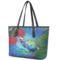 New Zealand Takahe Christmas Leather Tote Bag Maori Fern Mix Pohotukawa LT14 - Polynesian Pride