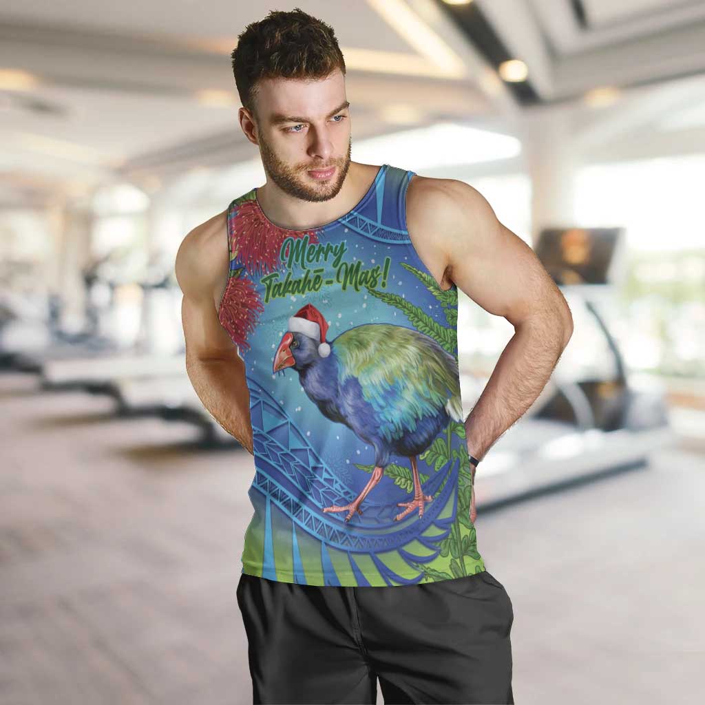 New Zealand Takahe Christmas Men Tank Top Maori Fern Mix Pohotukawa LT14 Blue - Polynesian Pride
