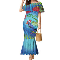 New Zealand Takahe Christmas Mermaid Dress Maori Fern Mix Pohotukawa LT14 Women Blue - Polynesian Pride