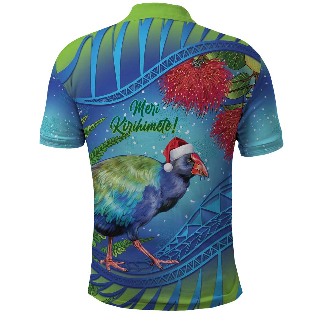 New Zealand Takahe Christmas Polo Shirt Maori Fern Mix Pohotukawa LT14 - Polynesian Pride