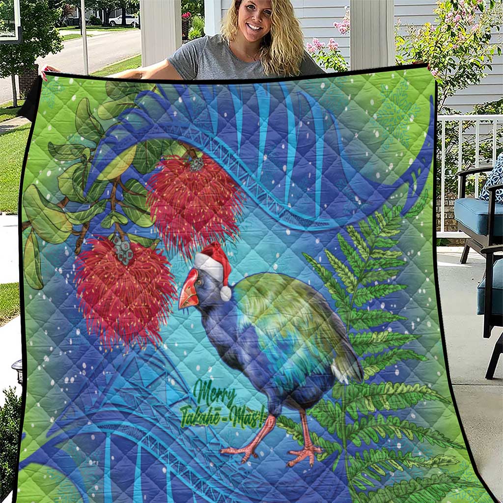 New Zealand Takahe Christmas Quilt Maori Fern Mix Pohotukawa LT14 Blue - Polynesian Pride