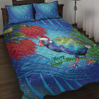 New Zealand Takahe Christmas Quilt Bed Set Maori Fern Mix Pohotukawa LT14 Blue - Polynesian Pride