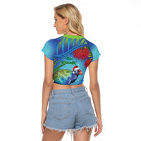 New Zealand Takahe Christmas Raglan Cropped T Shirt Maori Fern Mix Pohotukawa LT14 - Polynesian Pride