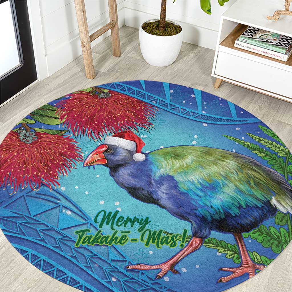 New Zealand Takahe Christmas Round Carpet Maori Fern Mix Pohotukawa LT14 Blue - Polynesian Pride