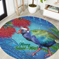 New Zealand Takahe Christmas Round Carpet Maori Fern Mix Pohotukawa LT14 Blue - Polynesian Pride