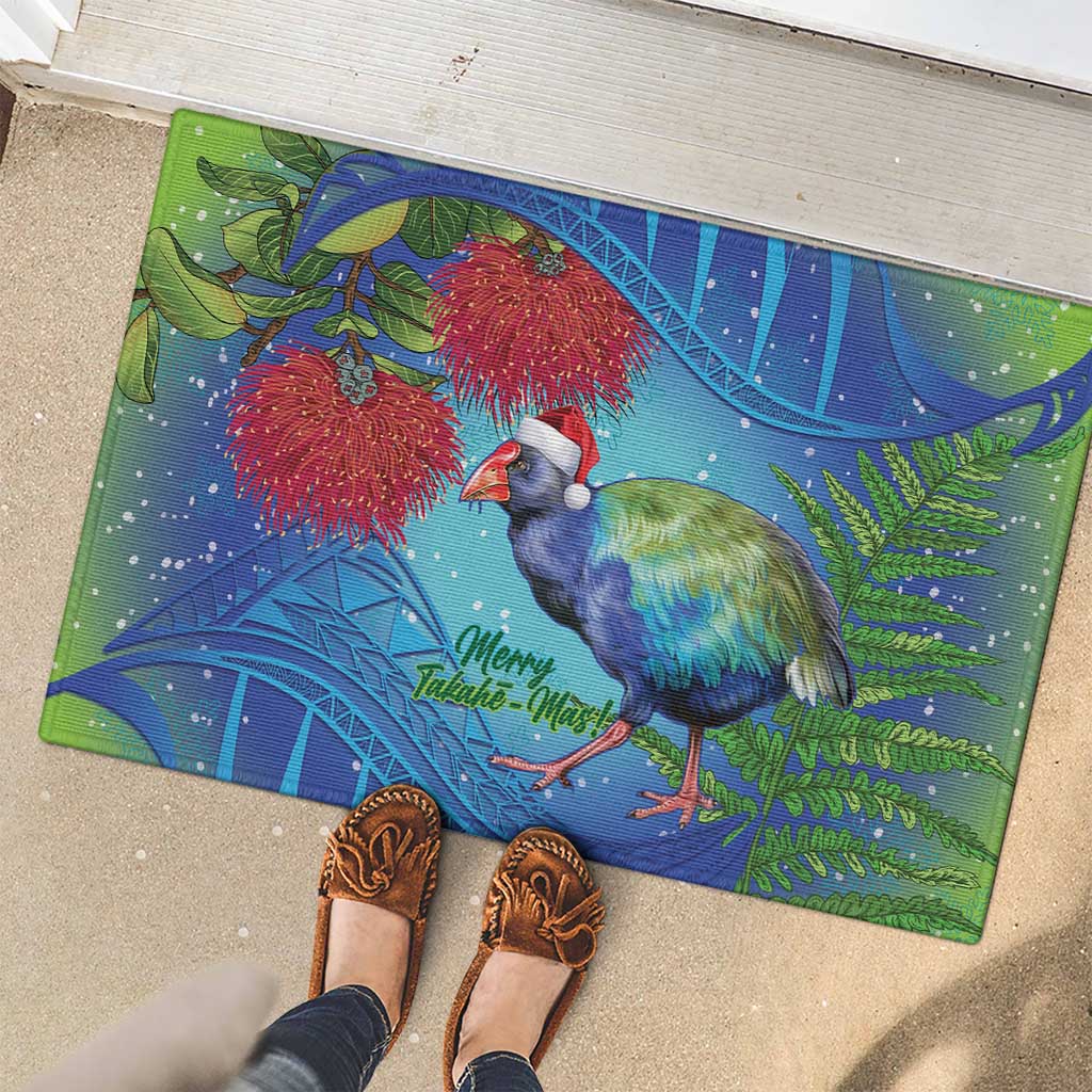 New Zealand Takahe Christmas Rubber Doormat Maori Fern Mix Pohotukawa LT14 - Polynesian Pride