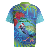 New Zealand Takahe Christmas Rugby Jersey Maori Fern Mix Pohotukawa LT14 Blue - Polynesian Pride