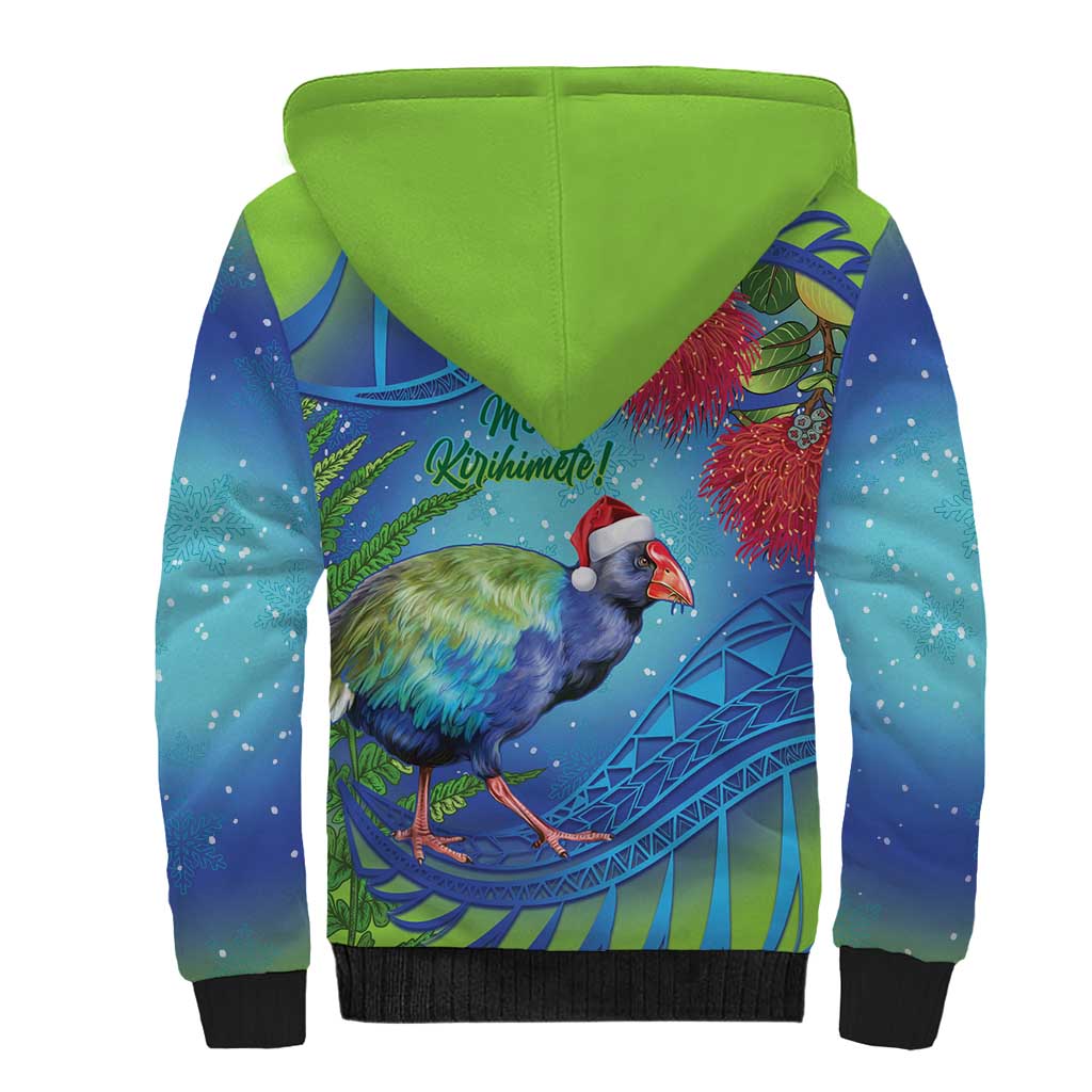 New Zealand Takahe Christmas Sherpa Hoodie Maori Fern Mix Pohotukawa LT14 - Polynesian Pride