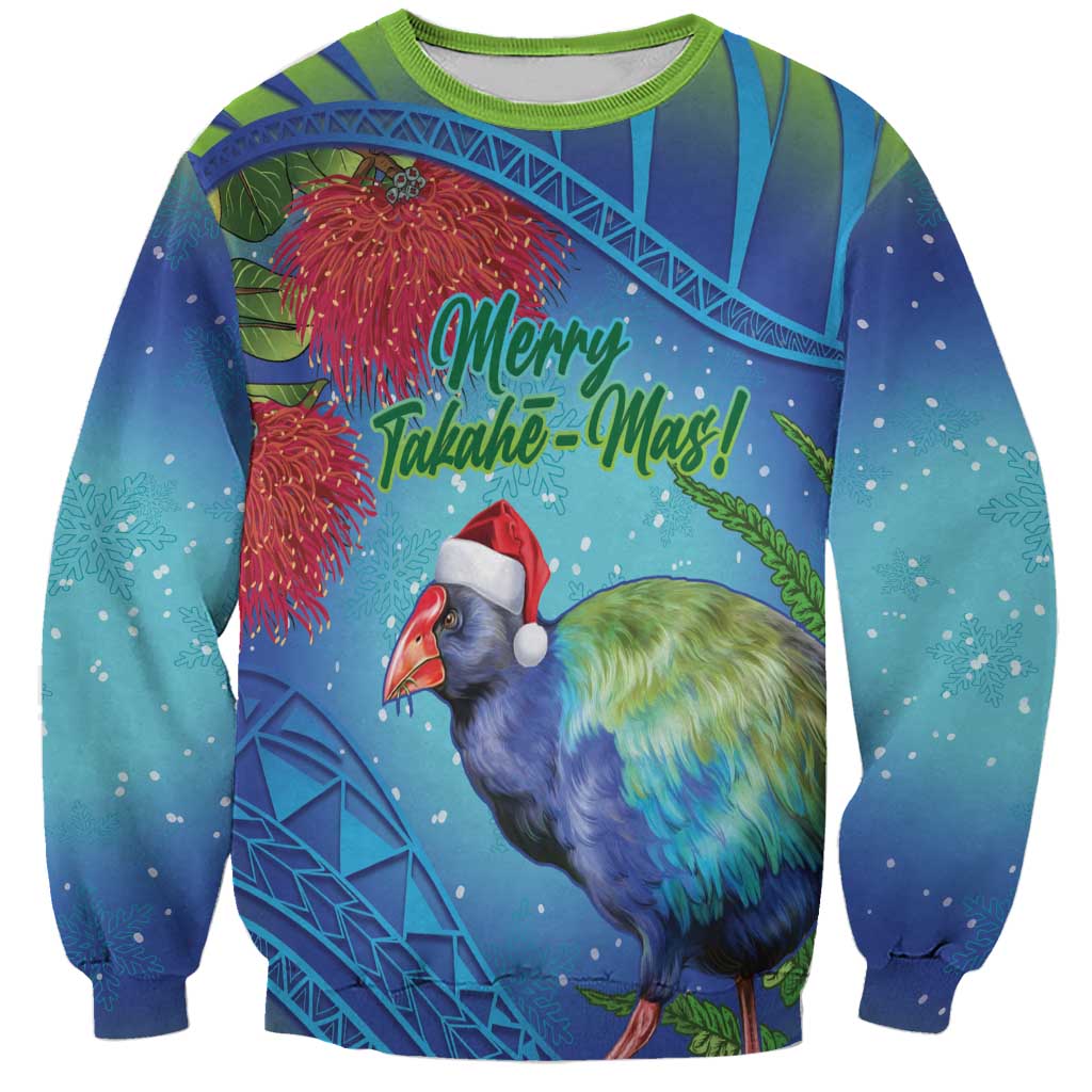 New Zealand Takahe Christmas Sweatshirt Maori Fern Mix Pohotukawa LT14 Unisex Blue - Polynesian Pride