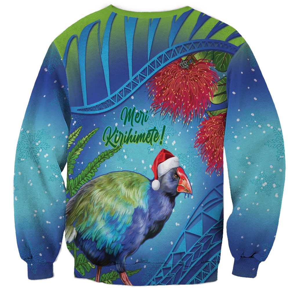 New Zealand Takahe Christmas Sweatshirt Maori Fern Mix Pohotukawa LT14 - Polynesian Pride