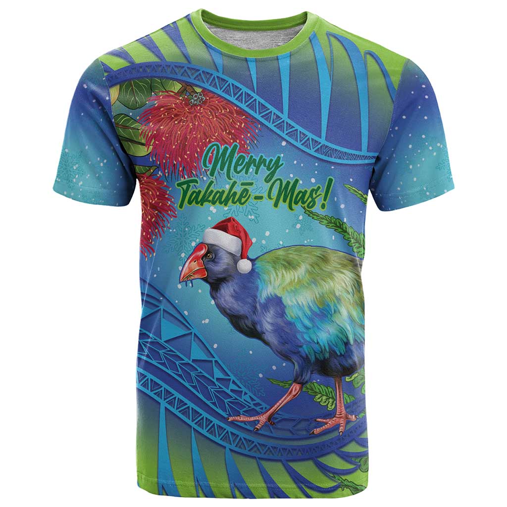 New Zealand Takahe Christmas T Shirt Maori Fern Mix Pohotukawa LT14 Blue - Polynesian Pride