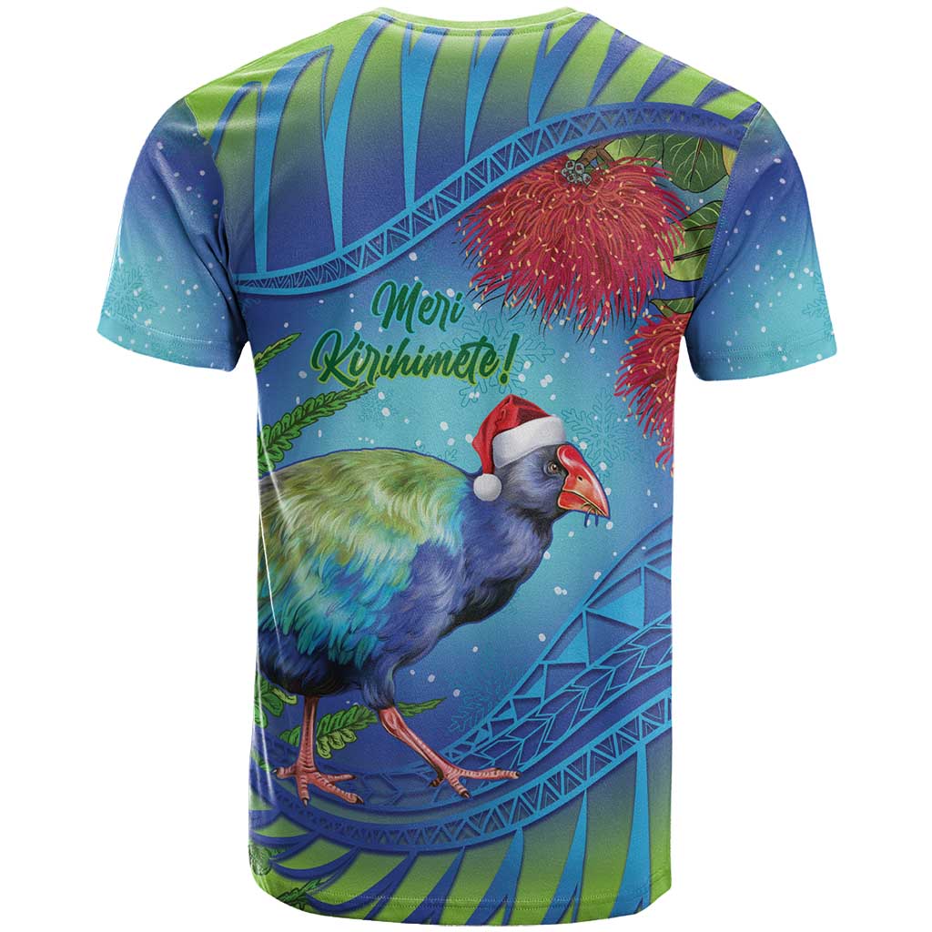 New Zealand Takahe Christmas T Shirt Maori Fern Mix Pohotukawa LT14 - Polynesian Pride