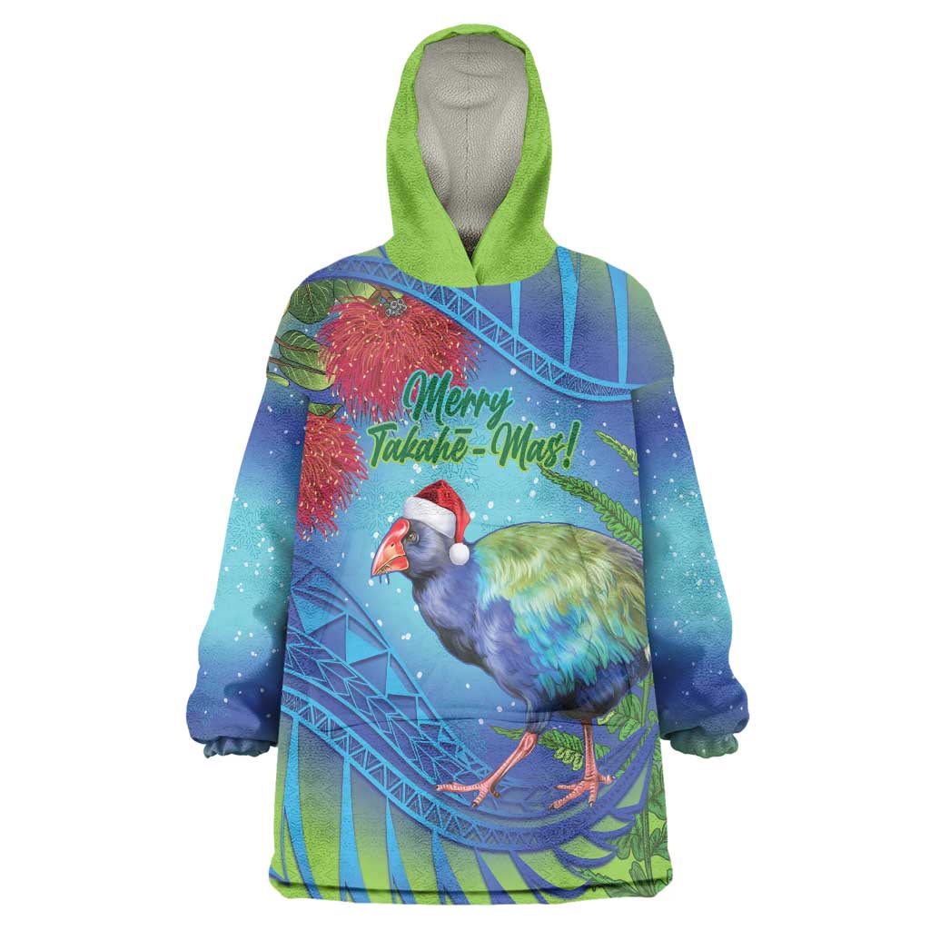 New Zealand Takahe Christmas Wearable Blanket Hoodie Maori Fern Mix Pohotukawa LT14 One Size Blue - Polynesian Pride