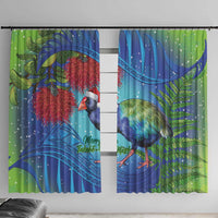 New Zealand Takahe Christmas Window Curtain Maori Fern Mix Pohotukawa LT14 With Hooks Blue - Polynesian Pride