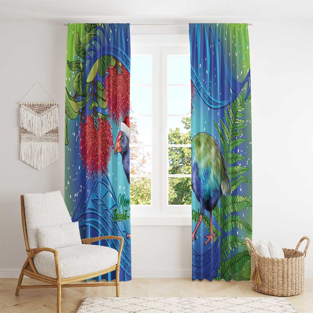 New Zealand Takahe Christmas Window Curtain Maori Fern Mix Pohotukawa LT14 - Polynesian Pride