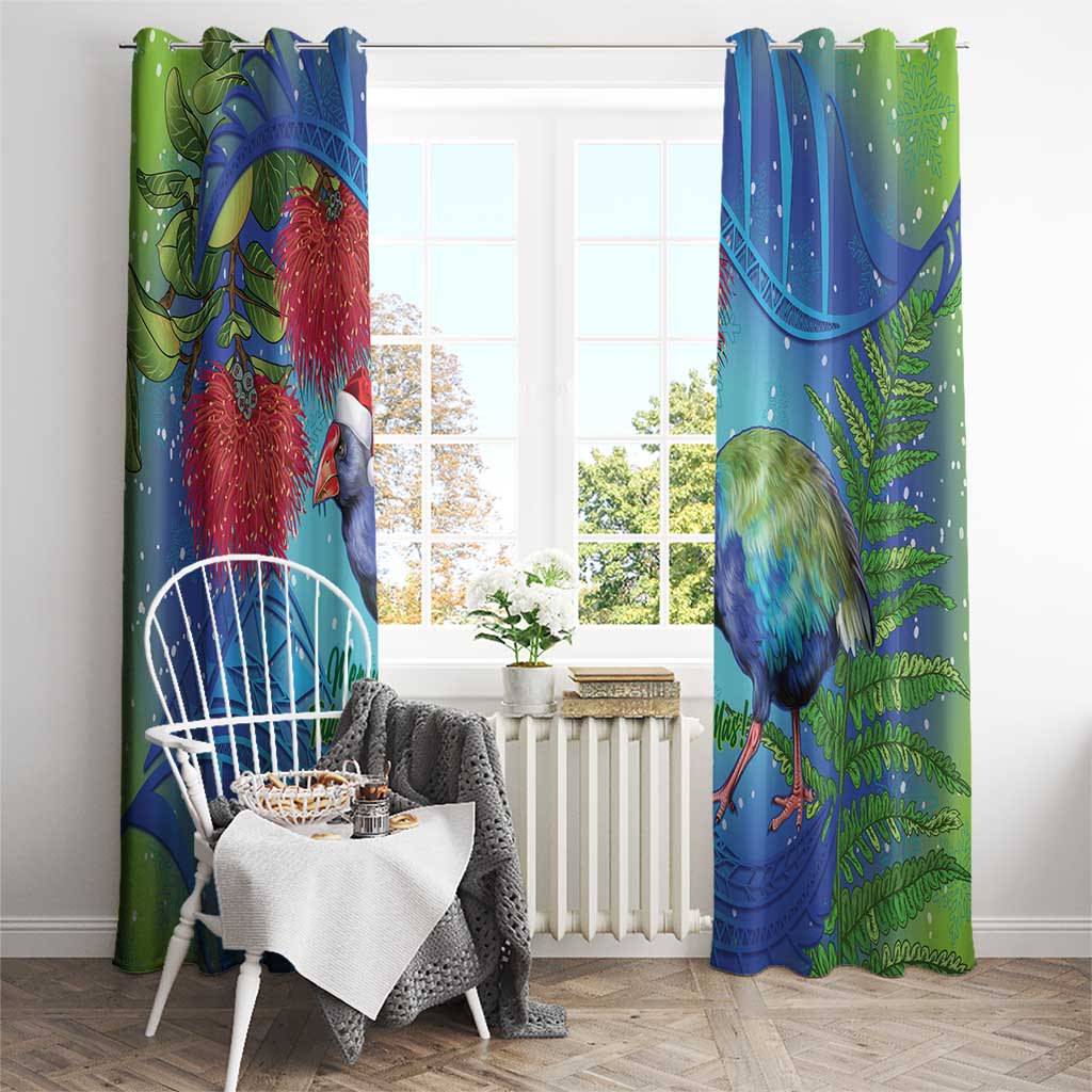 New Zealand Takahe Christmas Window Curtain Maori Fern Mix Pohotukawa LT14 - Polynesian Pride