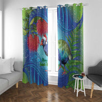 New Zealand Takahe Christmas Window Curtain Maori Fern Mix Pohotukawa LT14 With Grommets Blue - Polynesian Pride