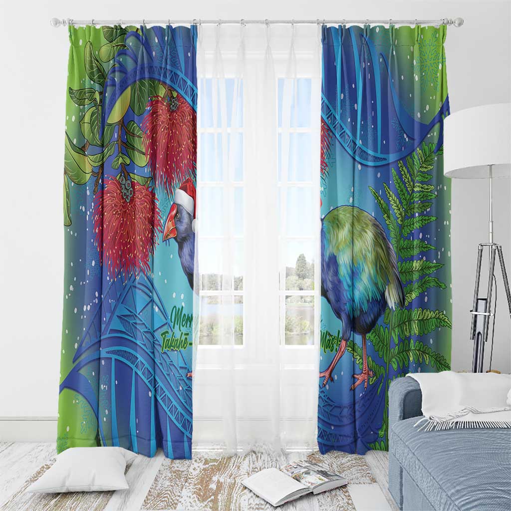 New Zealand Takahe Christmas Window Curtain Maori Fern Mix Pohotukawa LT14 - Polynesian Pride