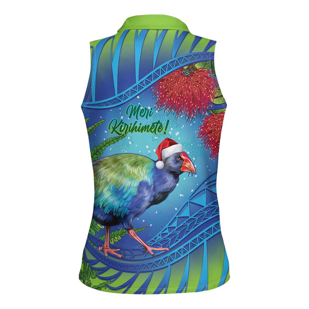New Zealand Takahe Christmas Women Sleeveless Polo Shirt Maori Fern Mix Pohotukawa LT14 - Polynesian Pride
