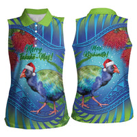 New Zealand Takahe Christmas Women Sleeveless Polo Shirt Maori Fern Mix Pohotukawa LT14 - Polynesian Pride