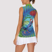 New Zealand Takahe Christmas Women Sleeveless Polo Shirt Maori Fern Mix Pohotukawa LT14 - Polynesian Pride