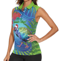 New Zealand Takahe Christmas Women Sleeveless Polo Shirt Maori Fern Mix Pohotukawa LT14 - Polynesian Pride