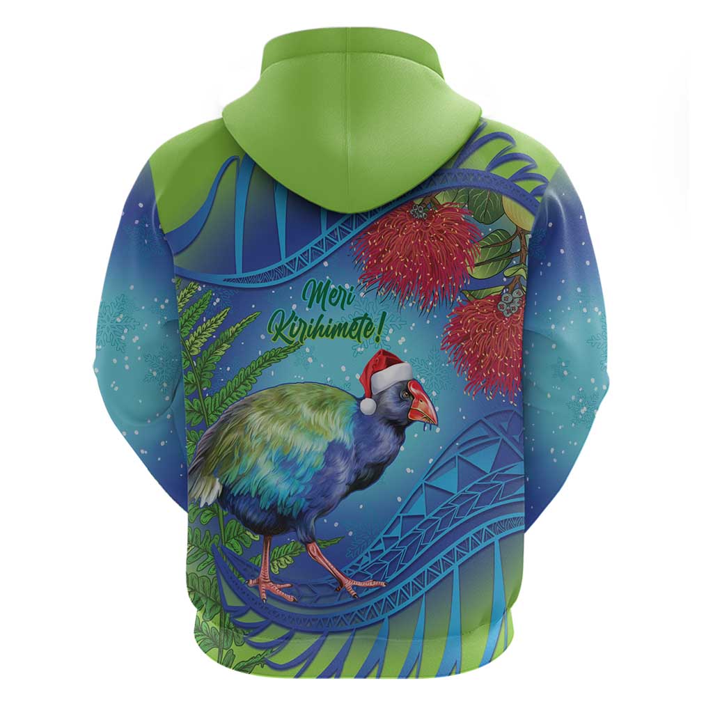 New Zealand Takahe Christmas Zip Hoodie Maori Fern Mix Pohotukawa LT14 - Polynesian Pride