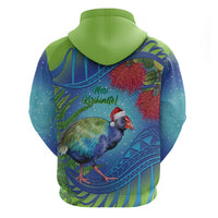 New Zealand Takahe Christmas Zip Hoodie Maori Fern Mix Pohotukawa LT14 - Polynesian Pride