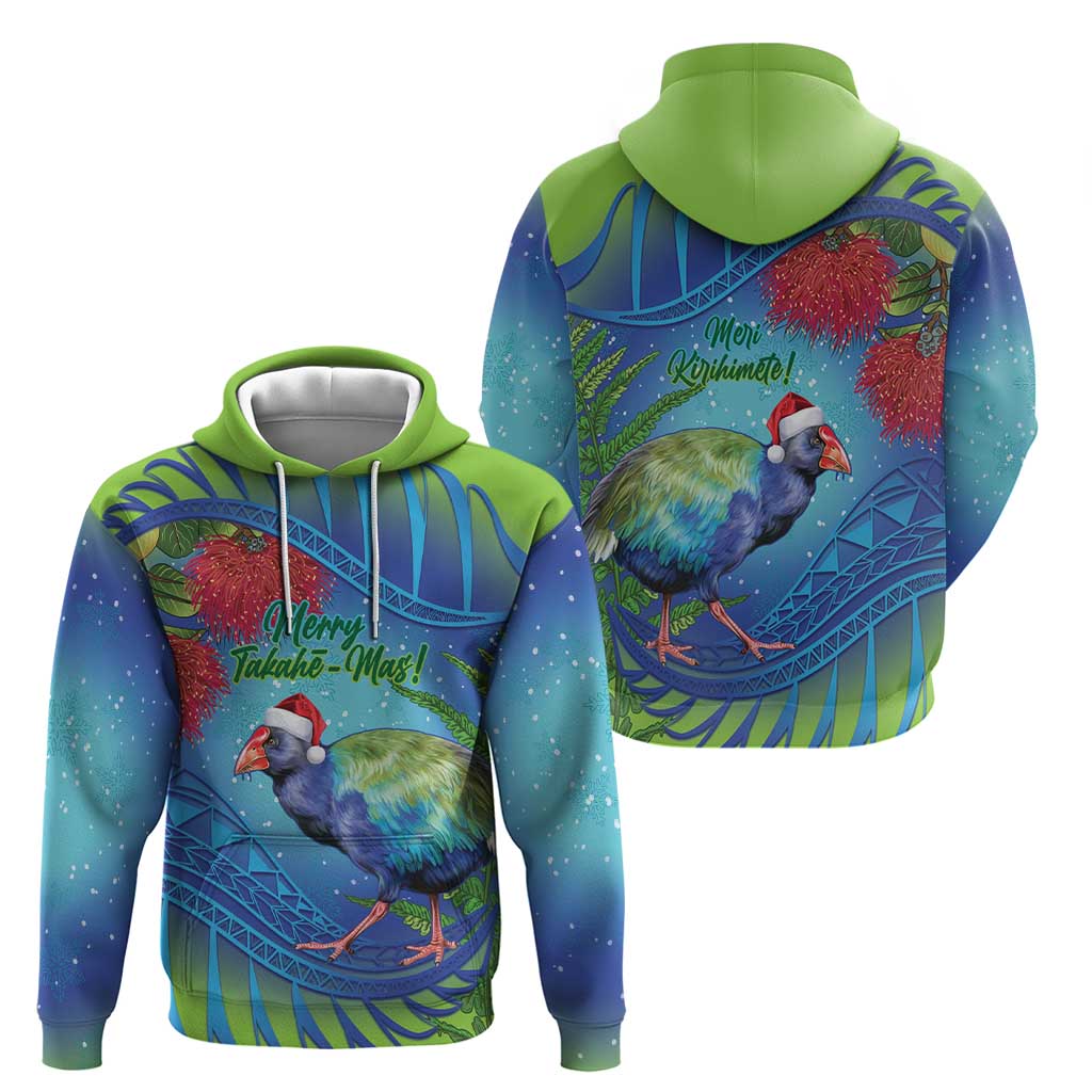 New Zealand Takahe Christmas Zip Hoodie Maori Fern Mix Pohotukawa LT14 - Polynesian Pride