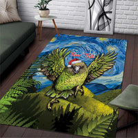 Personalised Jumping Kakapo Christmas Area Rug New Zealand Fern - Starry Night Style LT14 Green - Polynesian Pride