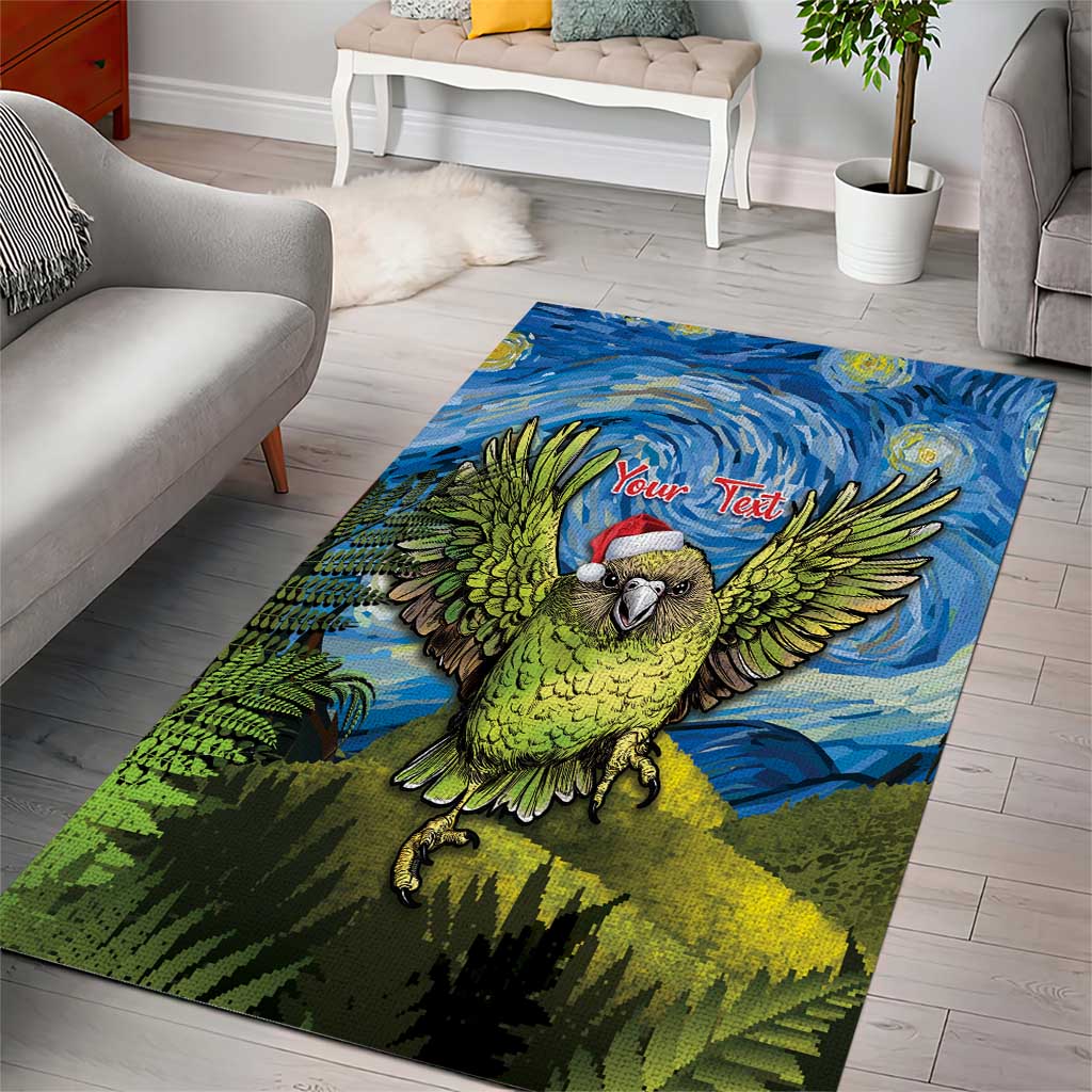 Personalised Jumping Kakapo Christmas Area Rug New Zealand Fern - Starry Night Style LT14 - Polynesian Pride