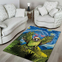 Personalised Jumping Kakapo Christmas Area Rug New Zealand Fern - Starry Night Style LT14 - Polynesian Pride