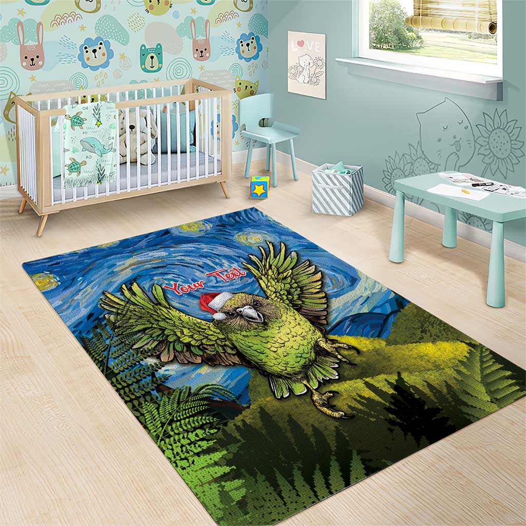 Personalised Jumping Kakapo Christmas Area Rug New Zealand Fern - Starry Night Style LT14 - Polynesian Pride