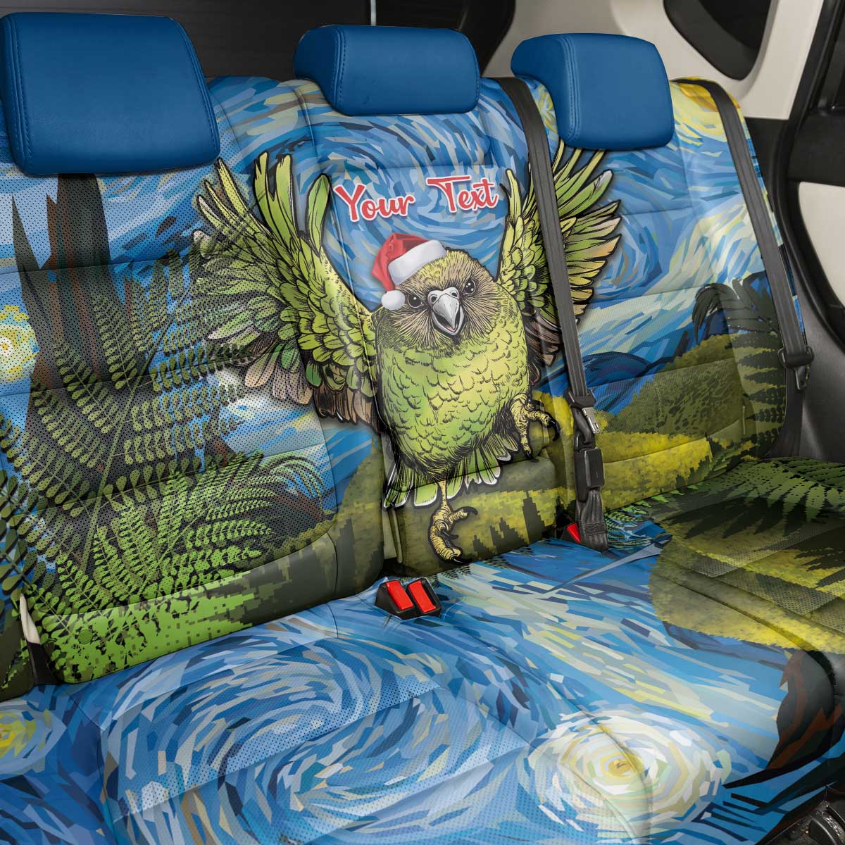 Personalised Jumping Kakapo Christmas Back Car Seat Cover New Zealand Fern - Starry Night Style LT14 - Polynesian Pride