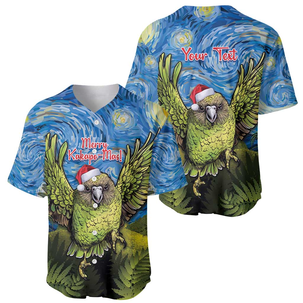 Personalised Jumping Kakapo Christmas Baseball Jersey New Zealand Fern - Starry Night Style LT14 - Polynesian Pride