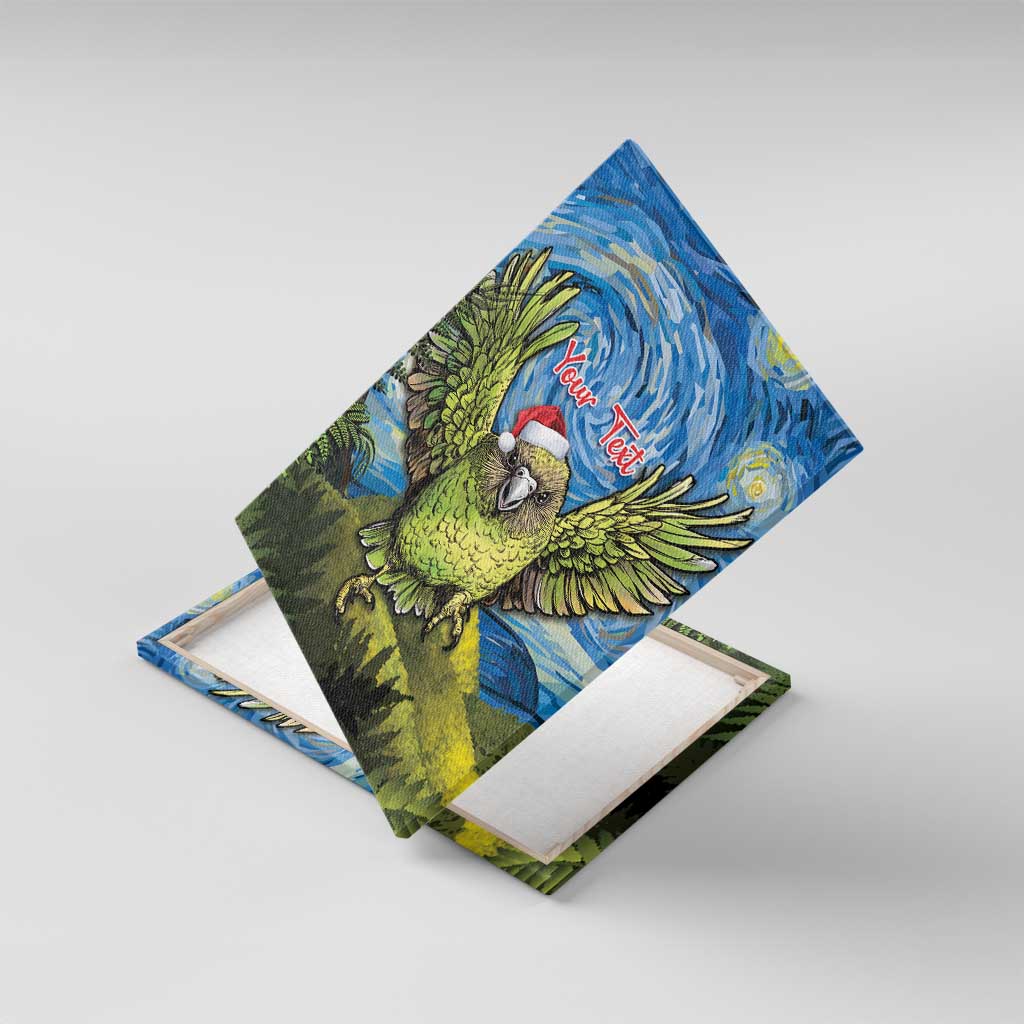 Personalised Jumping Kakapo Christmas Canvas Wall Art New Zealand Fern - Starry Night Style LT14 With Frame Green - Polynesian Pride