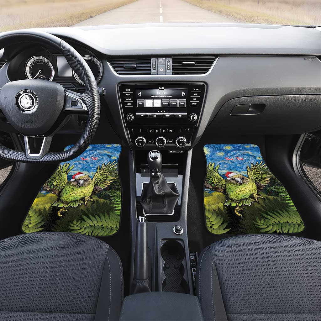 Personalised Jumping Kakapo Christmas Car Mats New Zealand Fern - Starry Night Style LT14 Set 2pcs - Front Green - Polynesian Pride