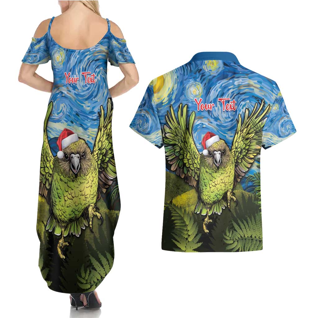 Personalised Jumping Kakapo Christmas Couples Matching Summer Maxi Dress and Hawaiian Shirt New Zealand Fern - Starry Night Style LT14 - Polynesian Pride