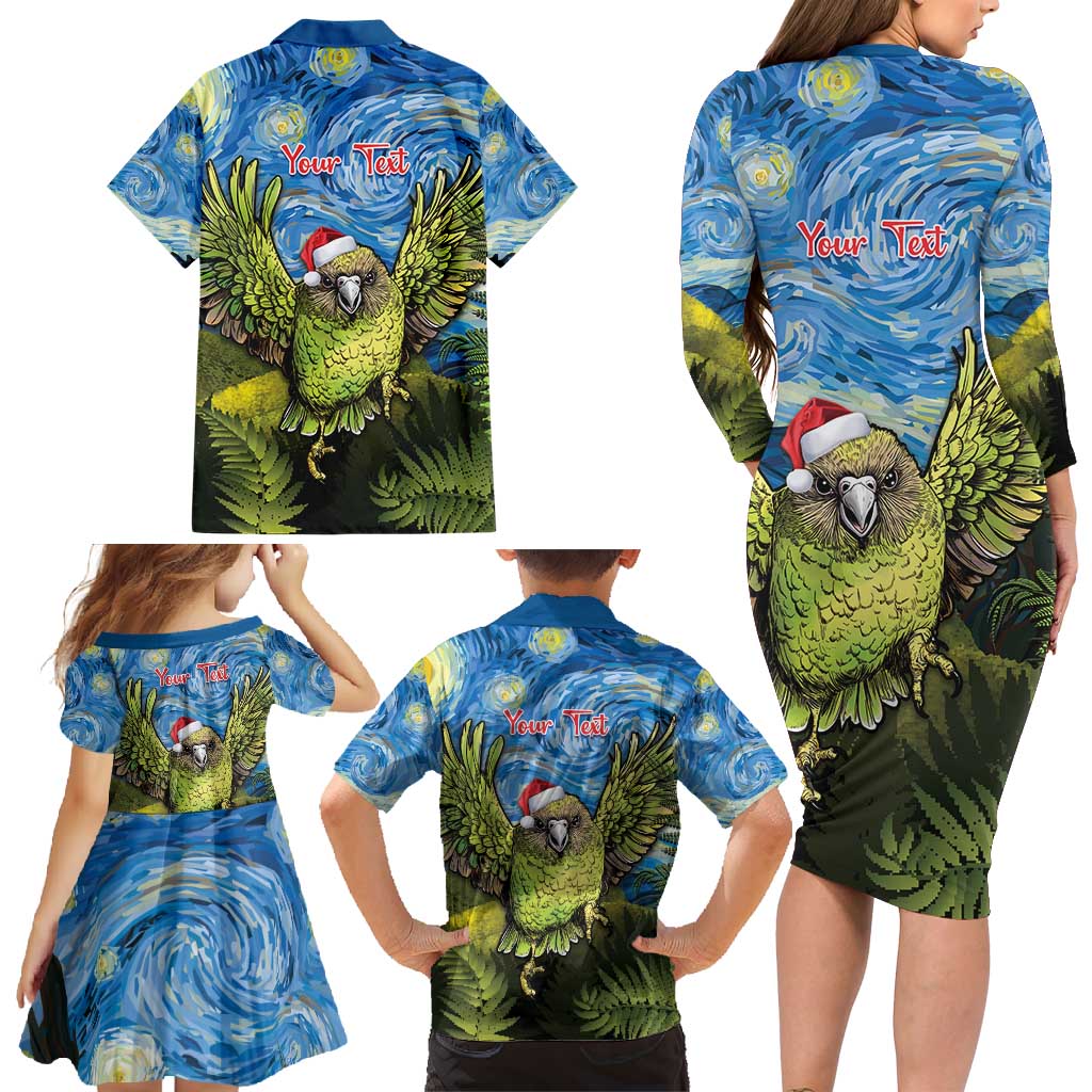 Personalised Jumping Kakapo Christmas Family Matching Long Sleeve Bodycon Dress and Hawaiian Shirt New Zealand Fern - Starry Night Style LT14 - Polynesian Pride