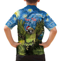 Personalised Jumping Kakapo Christmas Family Matching Off The Shoulder Long Sleeve Dress and Hawaiian Shirt New Zealand Fern - Starry Night Style LT14 - Polynesian Pride