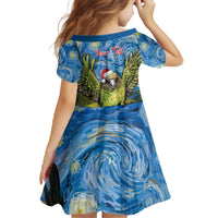 Personalised Jumping Kakapo Christmas Family Matching Off The Shoulder Long Sleeve Dress and Hawaiian Shirt New Zealand Fern - Starry Night Style LT14 - Polynesian Pride