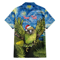 Personalised Jumping Kakapo Christmas Family Matching Off The Shoulder Long Sleeve Dress and Hawaiian Shirt New Zealand Fern - Starry Night Style LT14 - Polynesian Pride