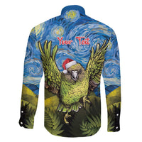 Personalised Jumping Kakapo Christmas Family Matching Off Shoulder Short Dress and Hawaiian Shirt New Zealand Fern - Starry Night Style LT14 - Polynesian Pride
