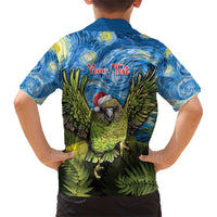 Personalised Jumping Kakapo Christmas Family Matching Short Sleeve Bodycon Dress and Hawaiian Shirt New Zealand Fern - Starry Night Style LT14 - Polynesian Pride