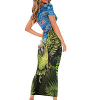 Personalised Jumping Kakapo Christmas Family Matching Short Sleeve Bodycon Dress and Hawaiian Shirt New Zealand Fern - Starry Night Style LT14 - Polynesian Pride